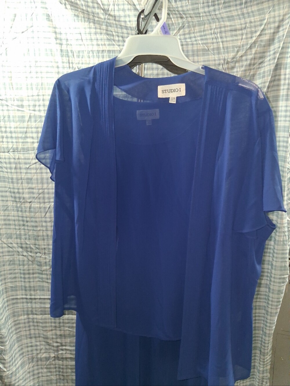 Studio I Cobalt Blue Layered Sheer-Overlay Blouse